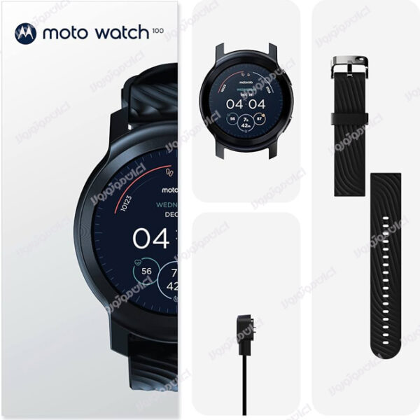 ساعت موتورولا ۱۰۰ / Moto Watch 100 سایز: ۴۲mm مقاوم در برابر آب : 5ATM ظرفیت باتری: 355mAh رنگ Phantom Black