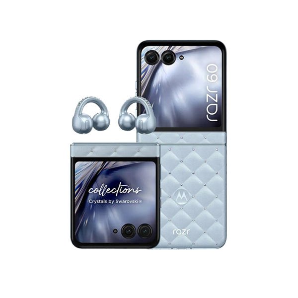 پک ویژه موتورولا Razr 60 Swarovski Edition به همراه هدفون بی‌سیم Moto Buds Loop Swarovski با کریستال‌های اصل سواروفسکی