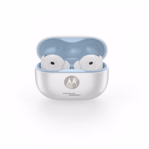 هدفون بی‌سیم موتورولا Moto Buds 2 Plus رنگ Cool White با Sound by Bose